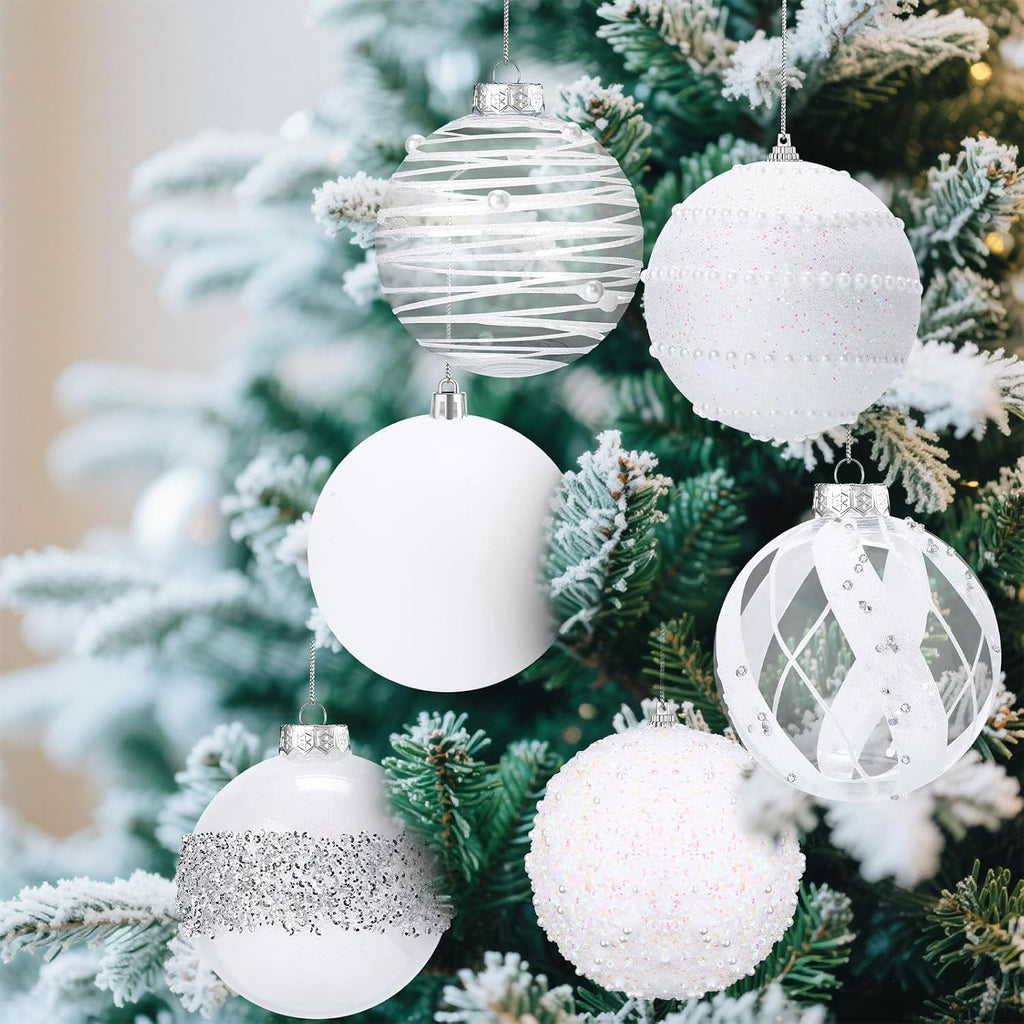 Lyrow 12 Pcs Christmas Balls Ornaments, White, 2.36''