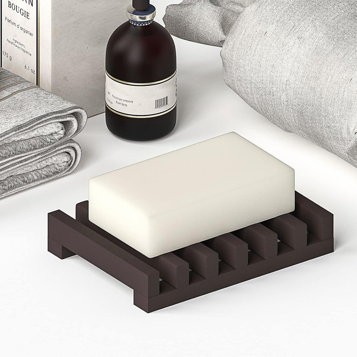 Topsky 2Pcs Soap Dish Holder, Non-Slip Bathroom Accessories Silicone Soap Case Saver, Sink Deck Bathtub Shower Dish Soap Drainer, Silicone Holder for Soap, Sponges, Scrubber (Brown)