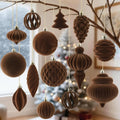 18Pcs Velvet Christmas Tree Ornaments Set, Brown Flocked Hanging Christmas Balls Ornaments, Shatterproof Decorative Hanging Balls Vintage Decorations Assortment for Xmas Tree Holiday Home Party Decor