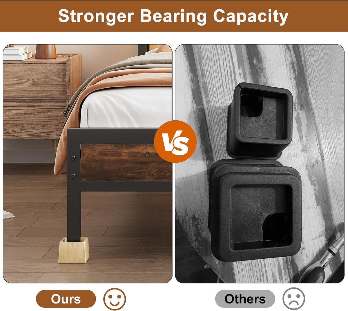TQVAI Bed Risers Heavy Duty, Support 2200 lbs, 1-in Deep Anti-Fall Edge, 4 Pack Wooden Furniture Bed Lifts Risers with Non-Slip Pads for King Queen Twin Full Size Frame, Original, 3" H(Inner 2" H)