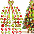 Christmas Tree Decorations Set,Christmas Ball Ornaments Glittering Plastic Hanging Decorations Elf Balls,Large Tree Topper Wreath Bow,Candy Peppermint Wood Ornaments (Red and Lime Green)