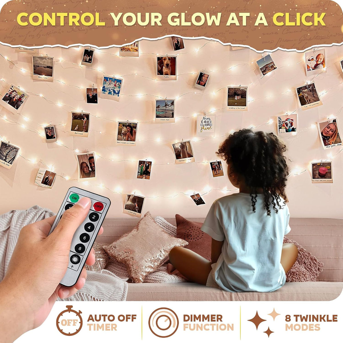 Mind-Glowing Photo Clip String Lights, Warm White (50 LED, 16.4 ft)