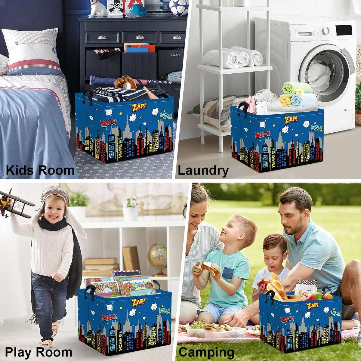 Clastyle Kid Storage Basket City Hero Foldable Clothes Laundry Hamper, 36L
