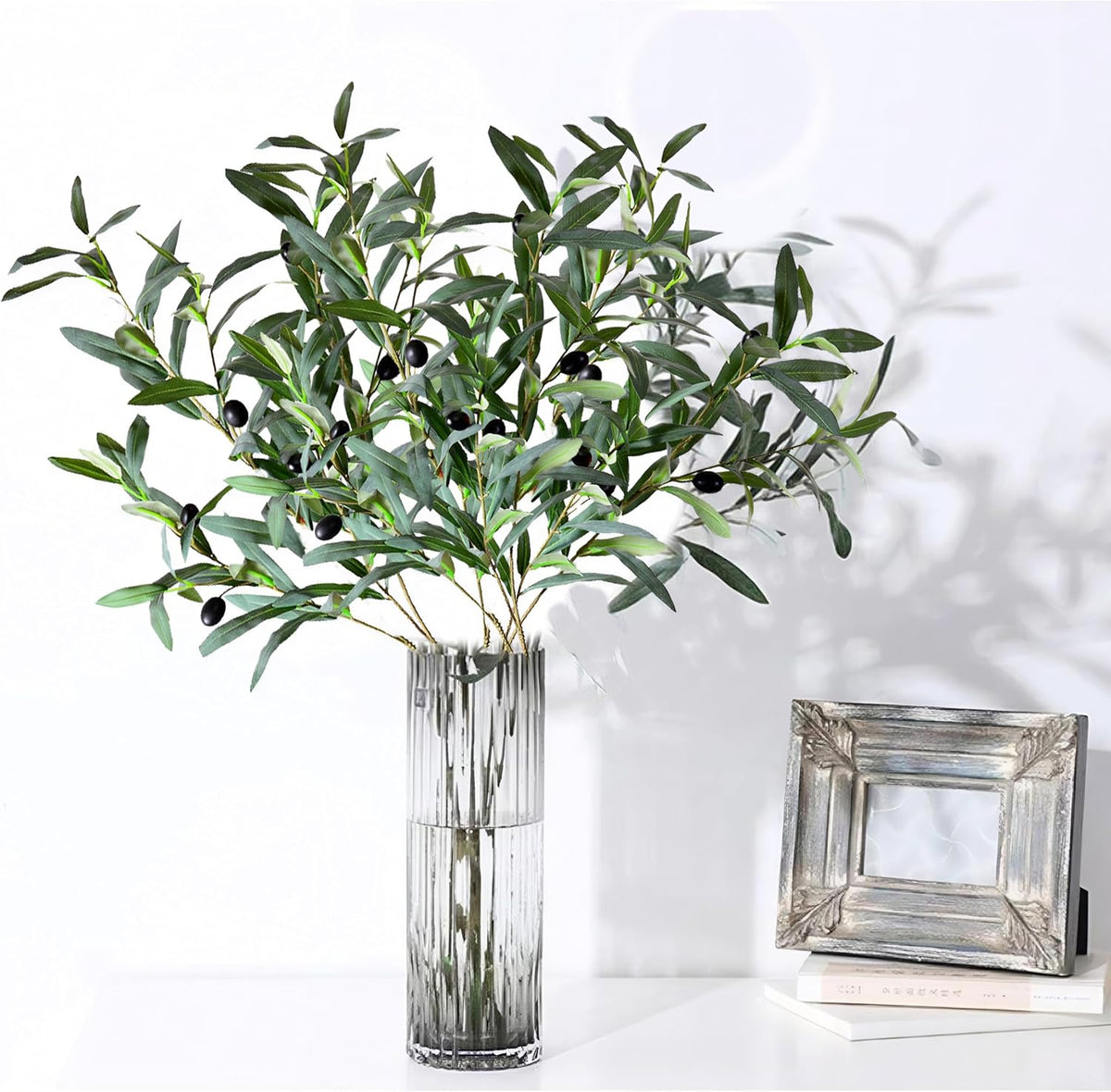 8 Pcs 26.8 Inch Artificial Olive Leaves Long Stems Fake Eucalyptus Plant Branches for DIY Floral Crafts Arrangement Vase Bouquets Wedding Greenery Decor