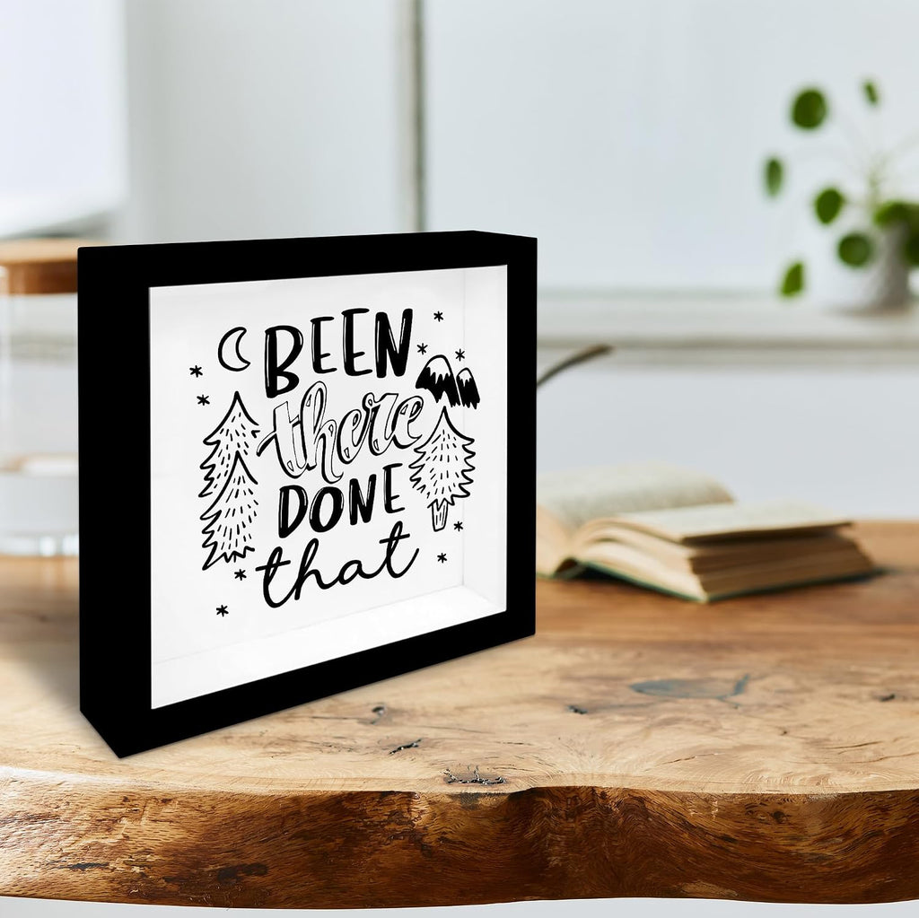 8" x 8" Black Travel Shadow Box Frame - Been There Done That - Travel Wooden Display Memory Saver with Slot for Tickets, Keepsake - Gifts & Decorations for Family & Friends - A10