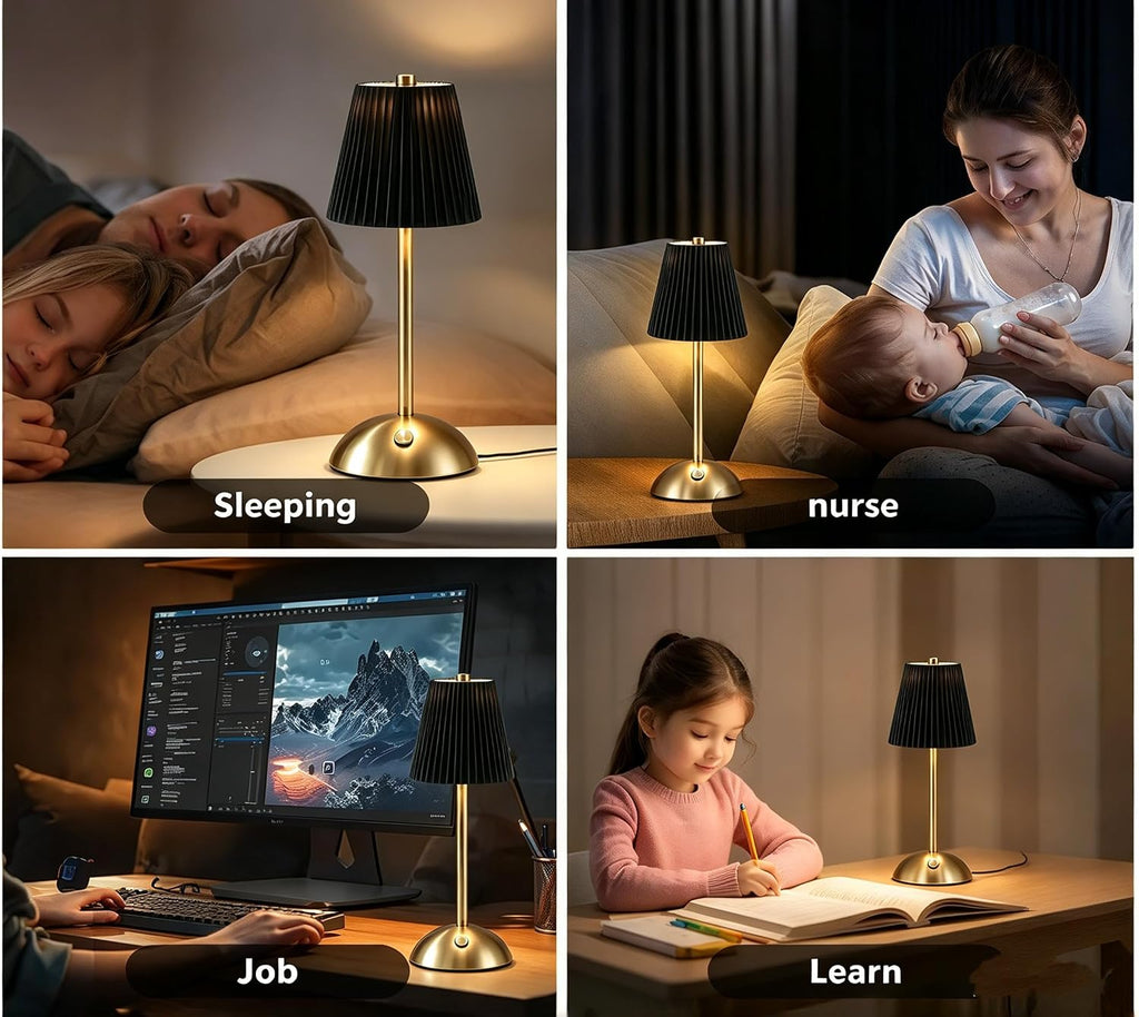 Cordless LED Table Lamp with Dimmer, Built-in Rechargeable Battery, 3-Level Brightness, Patio Table Lamp, Bedside Night Lamp, Ambient Light for Restaurant, Antique Brass (Black)