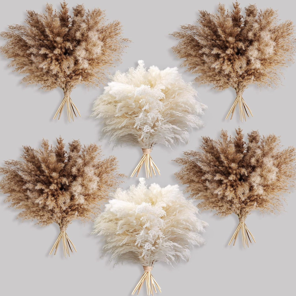 60 PCS Boho Decor, Fluffy Pompas Grass, Natural Dry Pampas Grass Small, Short Pampass Bulk for Boho Room Decor, Coffee Table Decor (17 inch )