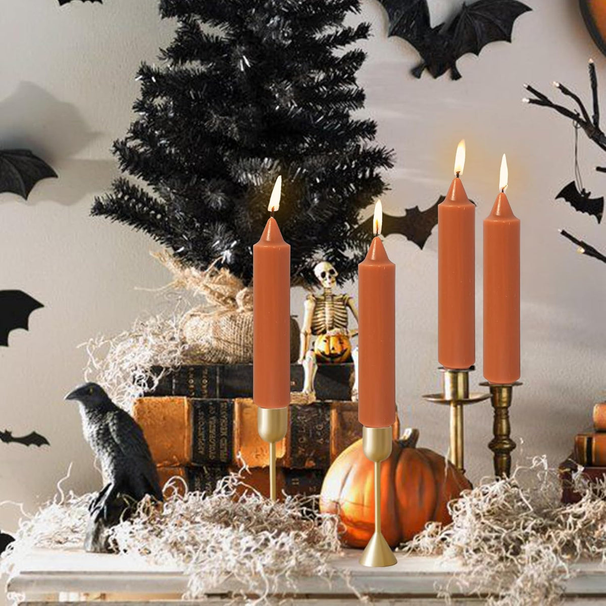 Pumpkin Orange Taper Candle Candle Sticks, 7 Inch Mini Pillar Candles Taper Candles, 4PCS Handmade Unscenteds Candlesticks for Festive Halloween Thanksgiving Day Fall Home Decor