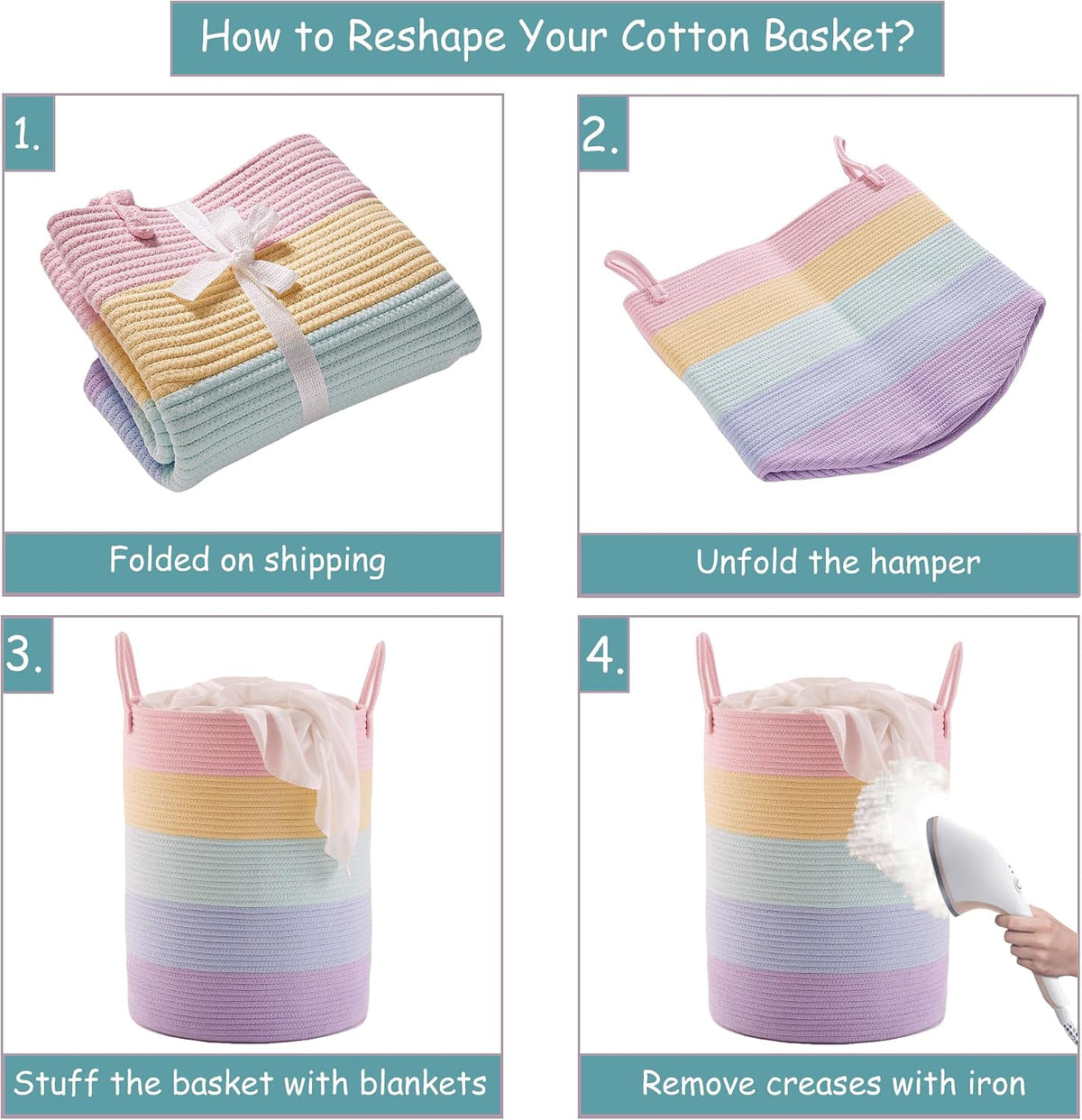Laundry Basket Girls Kids Hamper 80L Tall Rainbow Hamper for Girls Room