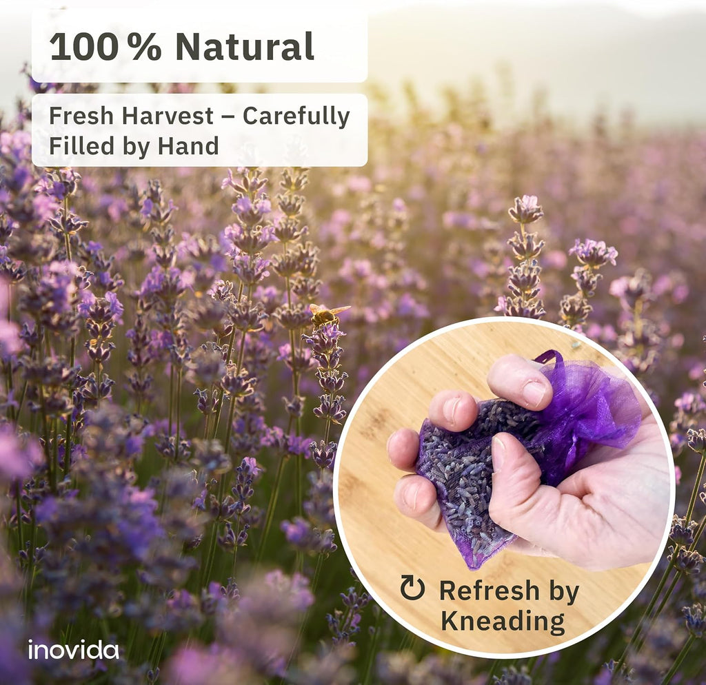 Inovida 20x Lavender Sachets - Stop Clothes Damage - Sachet Bags for Drawers, Closets, Wardrobe, Cars - 100% Natural Dried Flowers - Room Air Freshener, Closet Scent