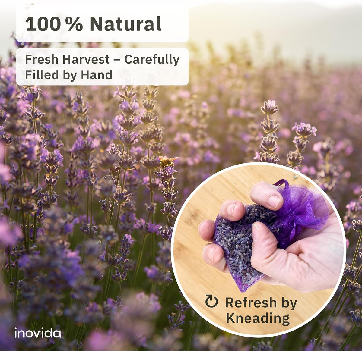Inovida 20x Lavender Sachets - Stop Clothes Damage - Sachet Bags for Drawers, Closets, Wardrobe, Cars - 100% Natural Dried Flowers - Room Air Freshener, Closet Scent