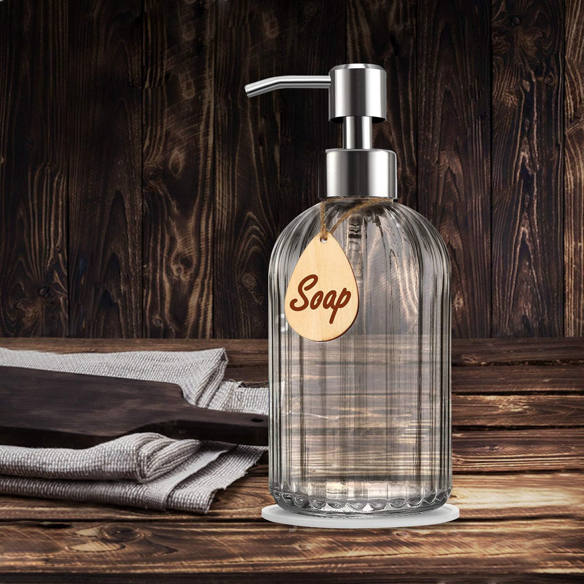 Thick Glass Soap Dispenser with Silicone Pad – Premium Quality – Dish Soap Dispenser, Hand Soap Dispenser – Rust Proof Stainless Steel Pump – Ideal for Kitchen Dish Soap, Bathroom Soap