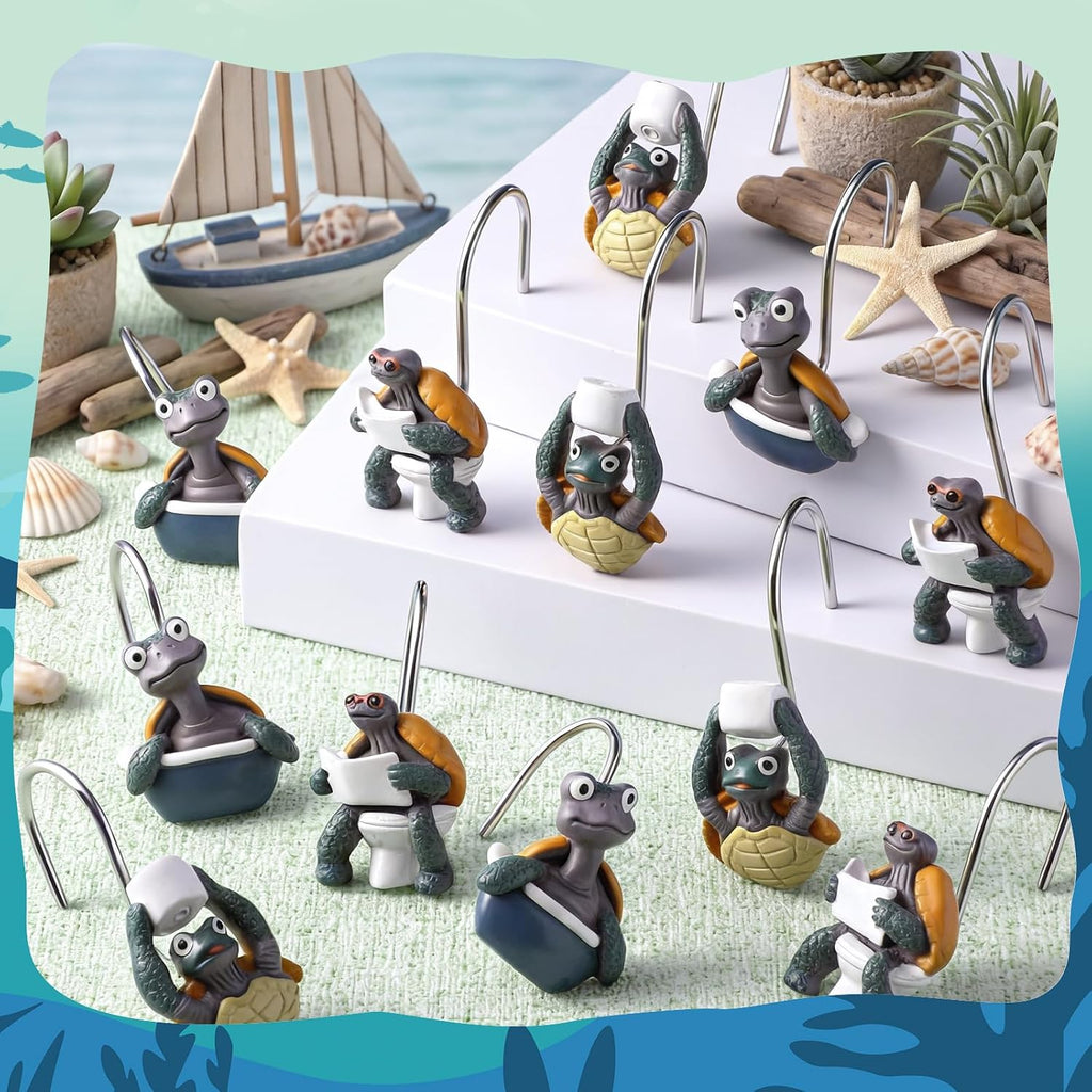 Amyhill 12 Pcs Turtle Shower Curtain Hooks, Nautical Stainless Steel