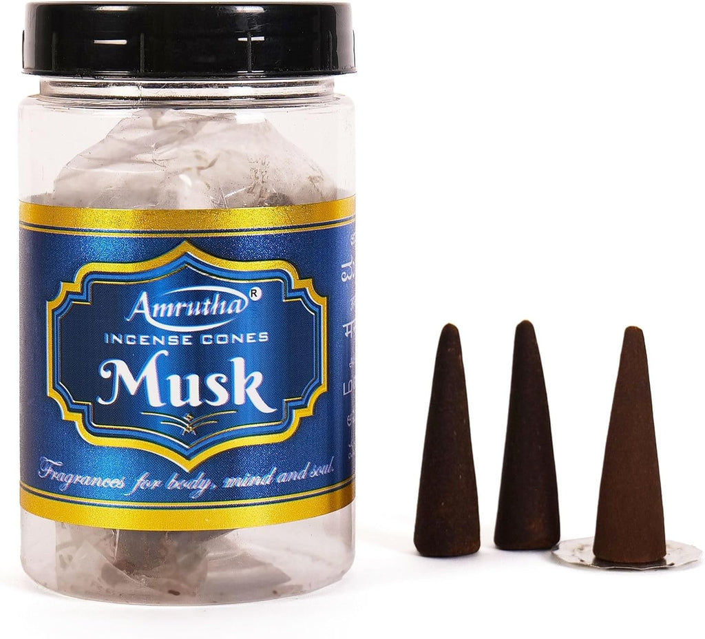 Natural Musk Incense Cones Scent, 22 Pieces, 80 Grams Pack, Chemical Free Musk Incense Sticks Cones Fragrance, Long Lasting by Hashcart