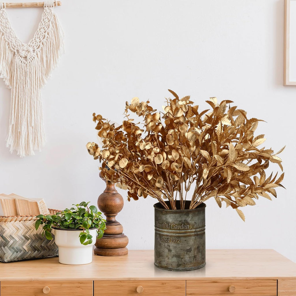 20 Pack Gold Artificial Plants for Christmas Artificial Eucalyptus Leaves