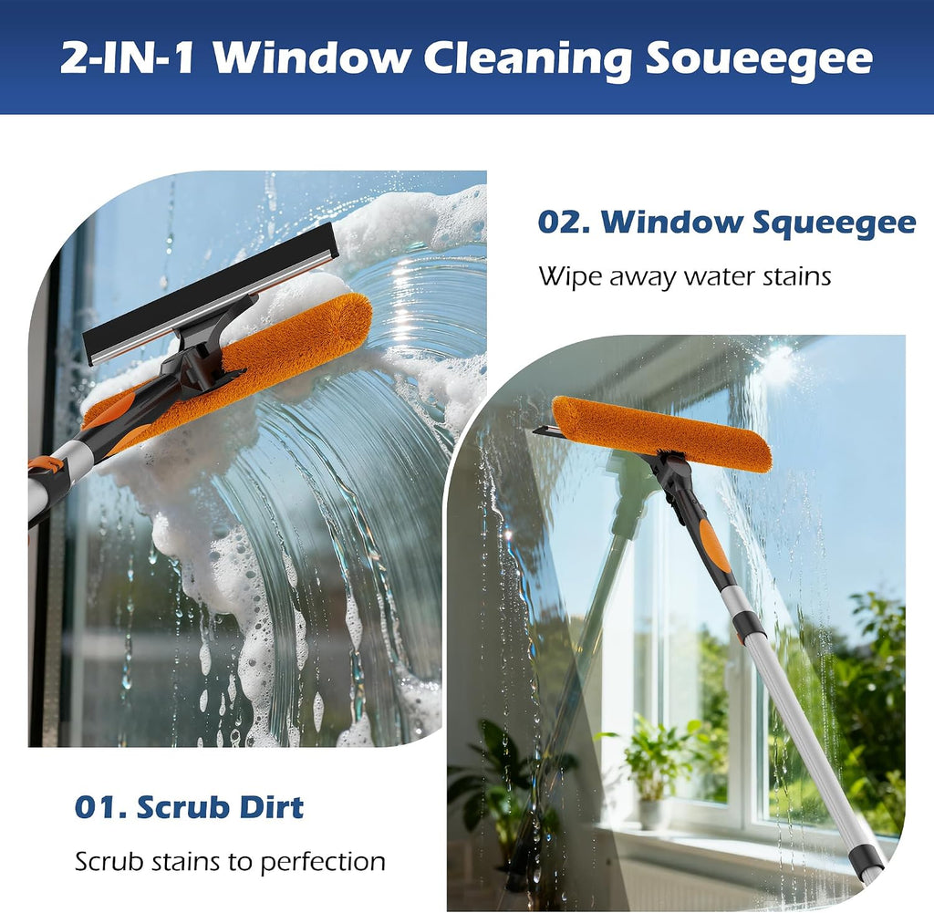 26FT High Reach Duster Kits with 5-20FT Extension Pole, Cobweb Duster with Telescoping Pole, Washable Ceiling Fan Cleaner & Window Squeegee for Glass Surfaces & High Roof