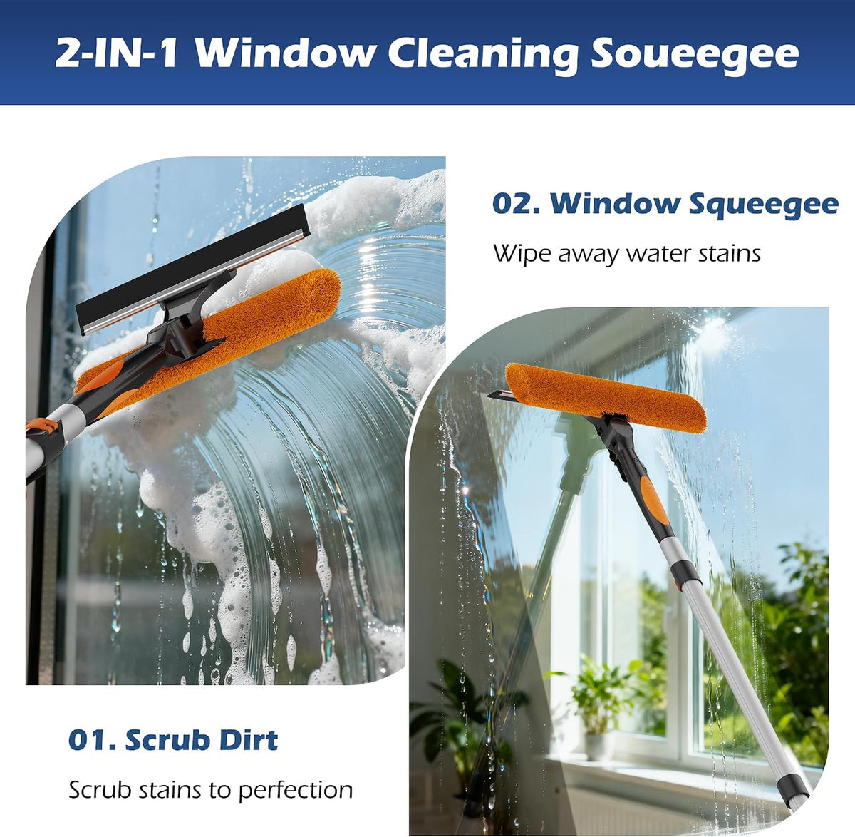 30FT High Reach Duster Kits with 5-24FT Extension Pole, Cobweb Duster with Telescoping Pole, Washable Ceiling Fan Cleaner & Window Squeegee for Glass Surfaces & High Roof