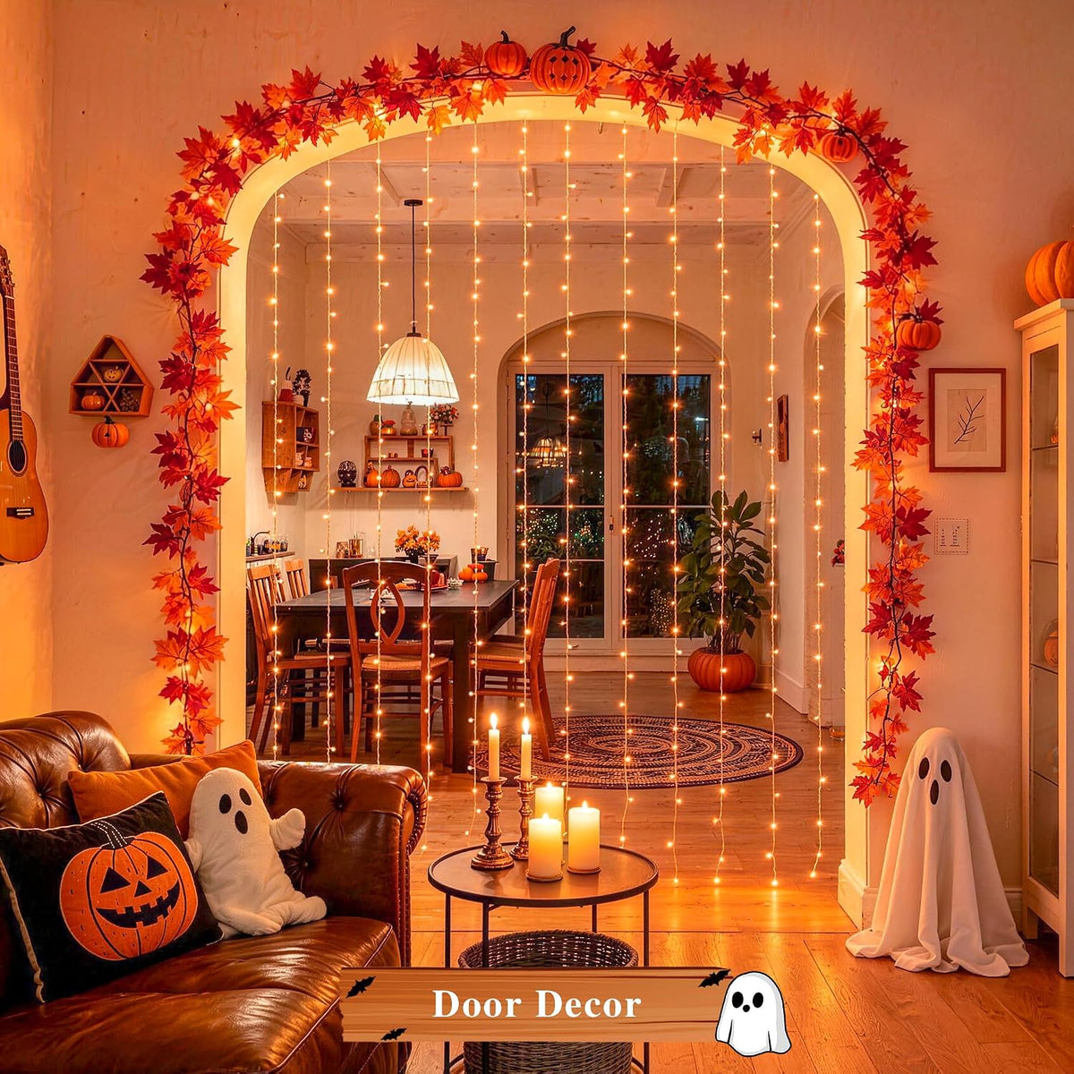 JMEXSUSS 200 LED Orange Halloween Curtain Lights