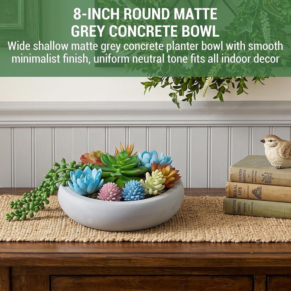 MyGift 8-Inch Artificial Succulent Arrangement in Gray Concrete Planter