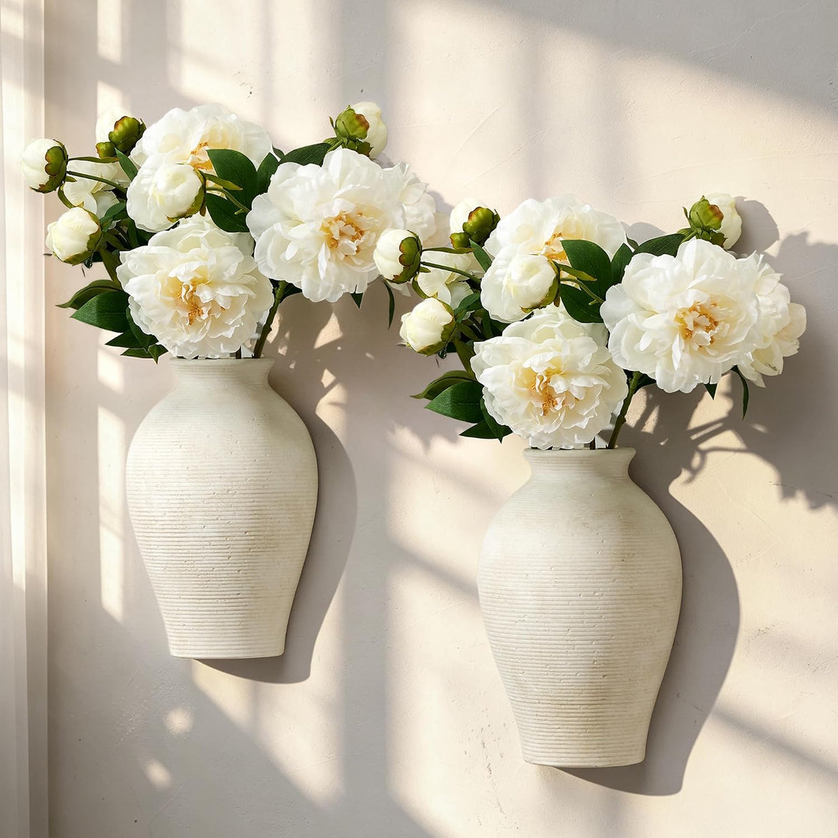 Vanselia 2 Pack Ceramic Wall Vase Home Decor Hanging Planter (12" Rustic)