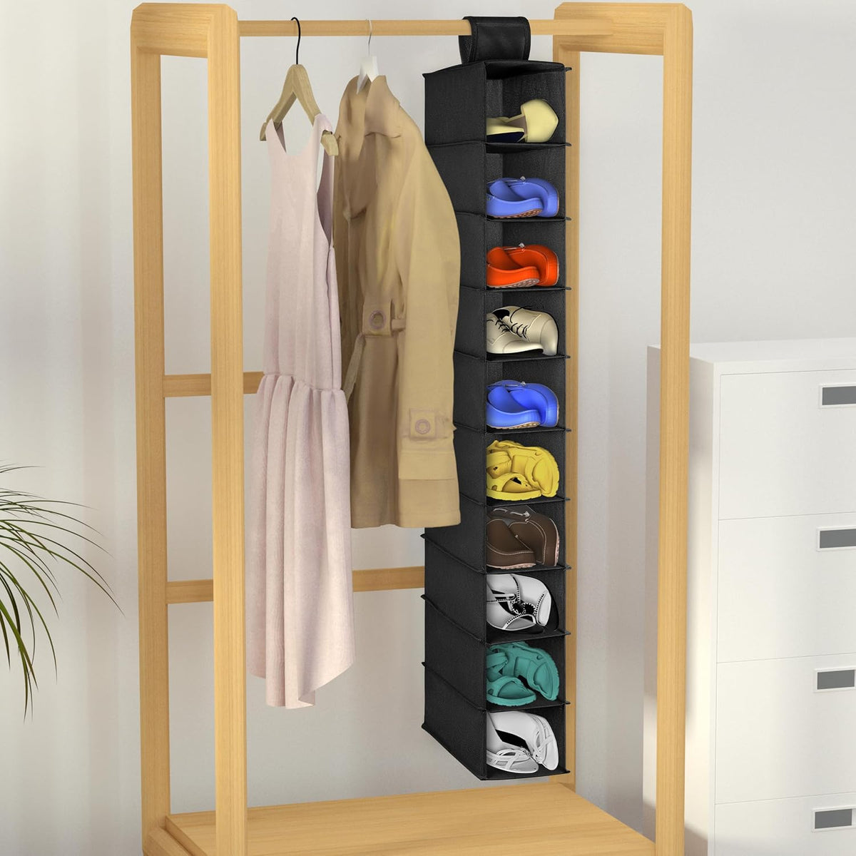 Libeder 10-Shelf Hanging Closet Shoe Organizers and Storage, Black