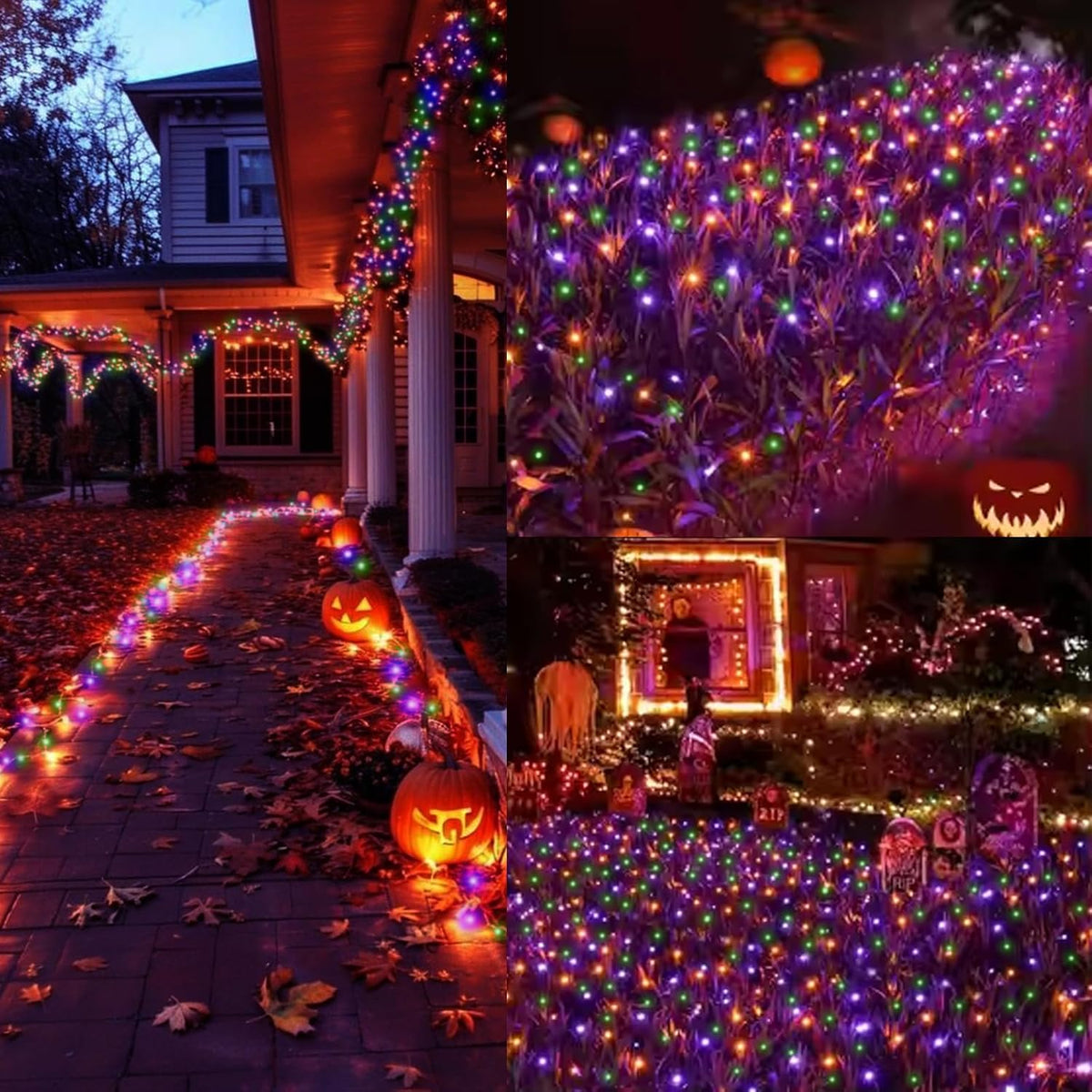LAMPHOME Halloween String Lights, 100 LED Orange Purple Green Plug in String Lights, 16 Modes Clear Wire Fairy Mini Lights for Indoor Outdoor Halloween Party Garden Yard Home Holiday Decoration