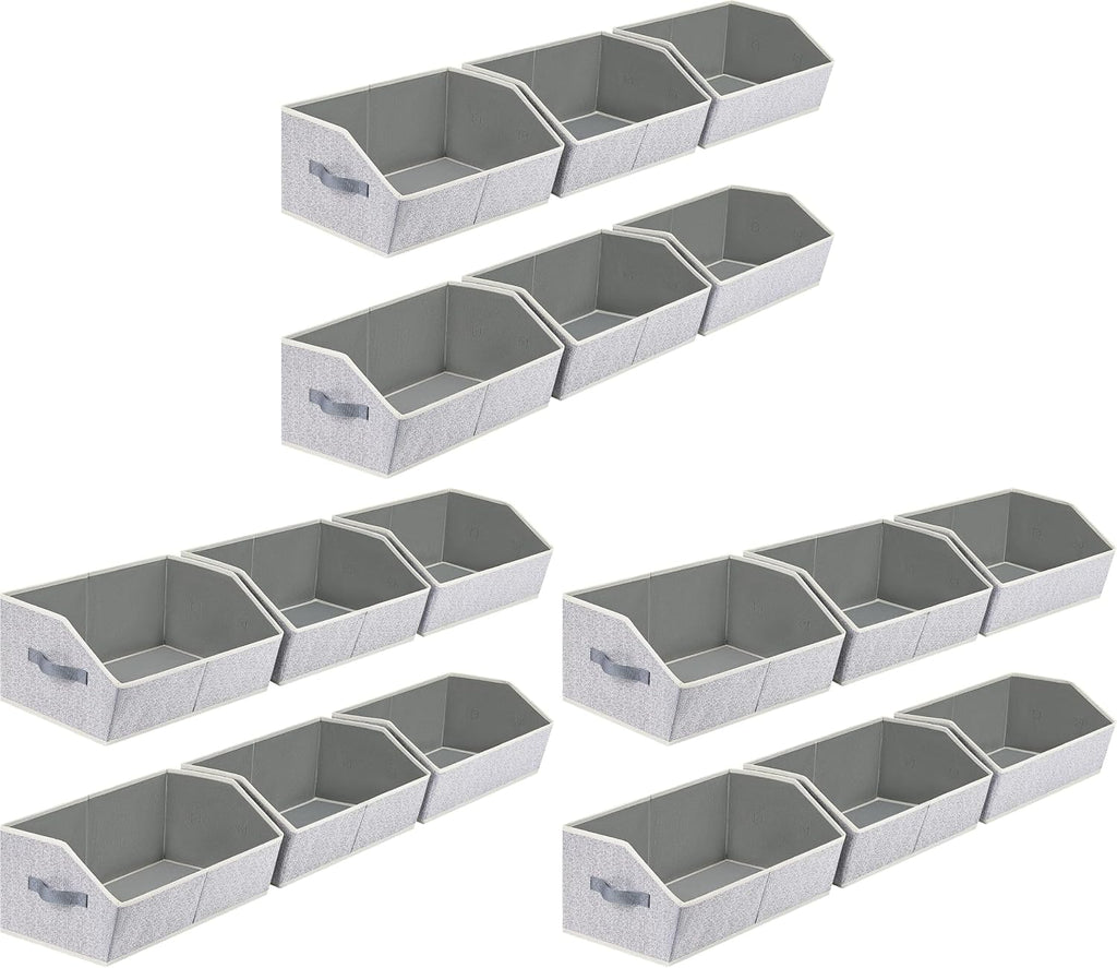 Homsorout Closet Organizers Bins 18 Packs - Large Closet Shelf Organizer with Handles, Fabric Trapezoid Storage Bins, Collapsible Storage Cubes for Clothes, Towels, Light Gray