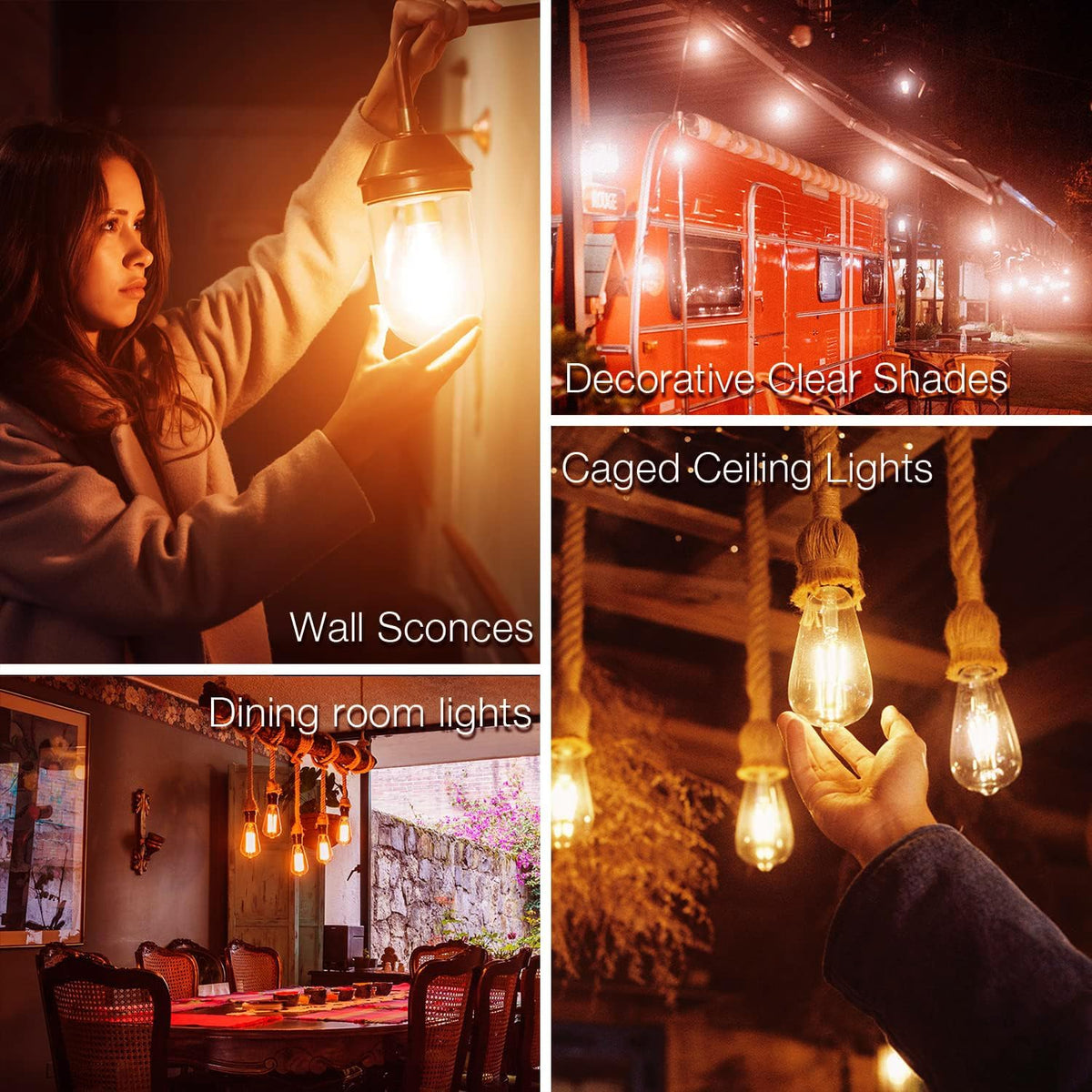 DAYBETTER 16 Pack Vintage LED Edison Bulbs, E26 Led Bulb 60W Equivalent, Dimmable Led Light Bulbs, High Brightness 800 LM Amber Warm 2200K, ST58 Antique Filament Bulbs, Clear Glass Style for Home
