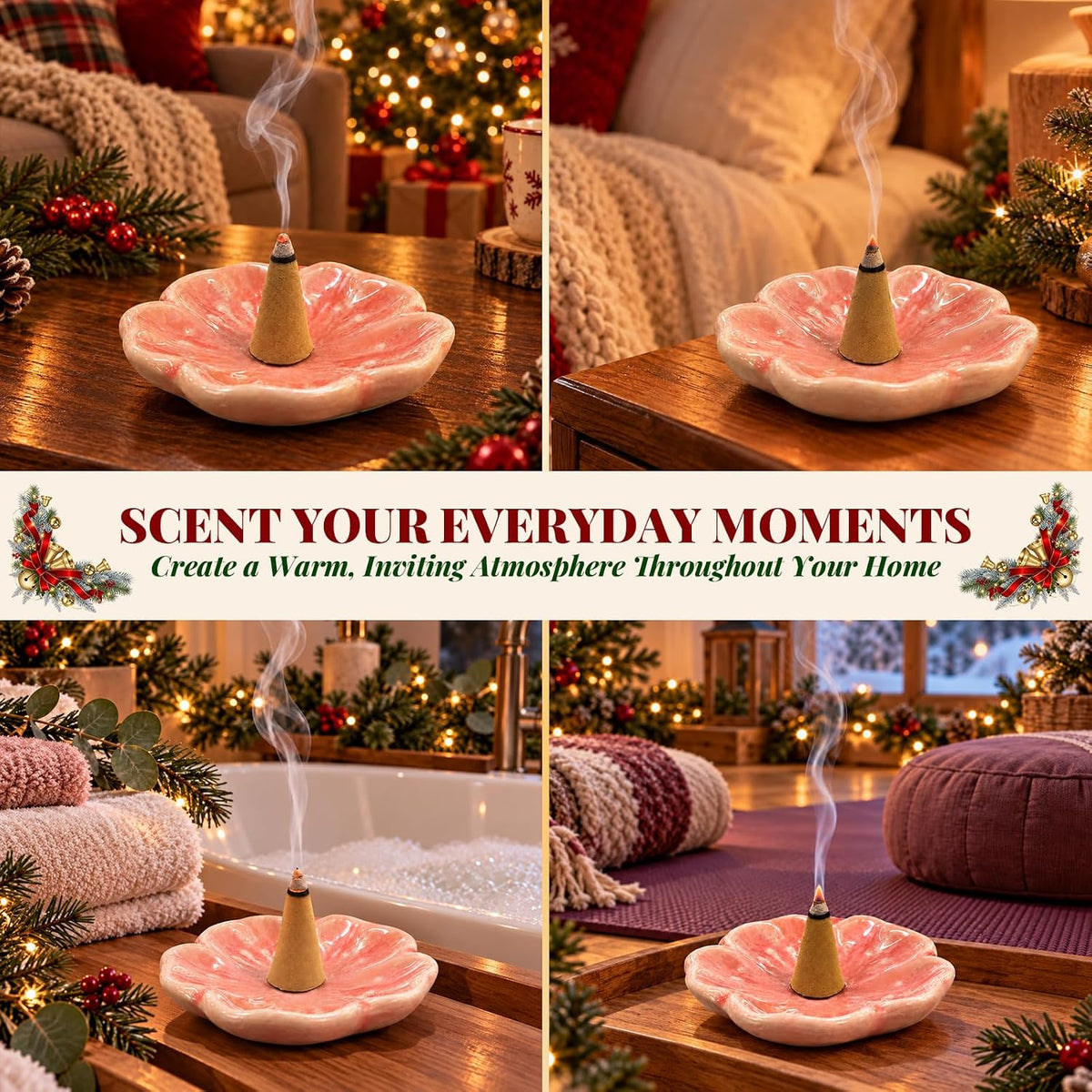 Incense Cones 120 PCS 8 Scents with Ceramic Holder Christmas Home Gift