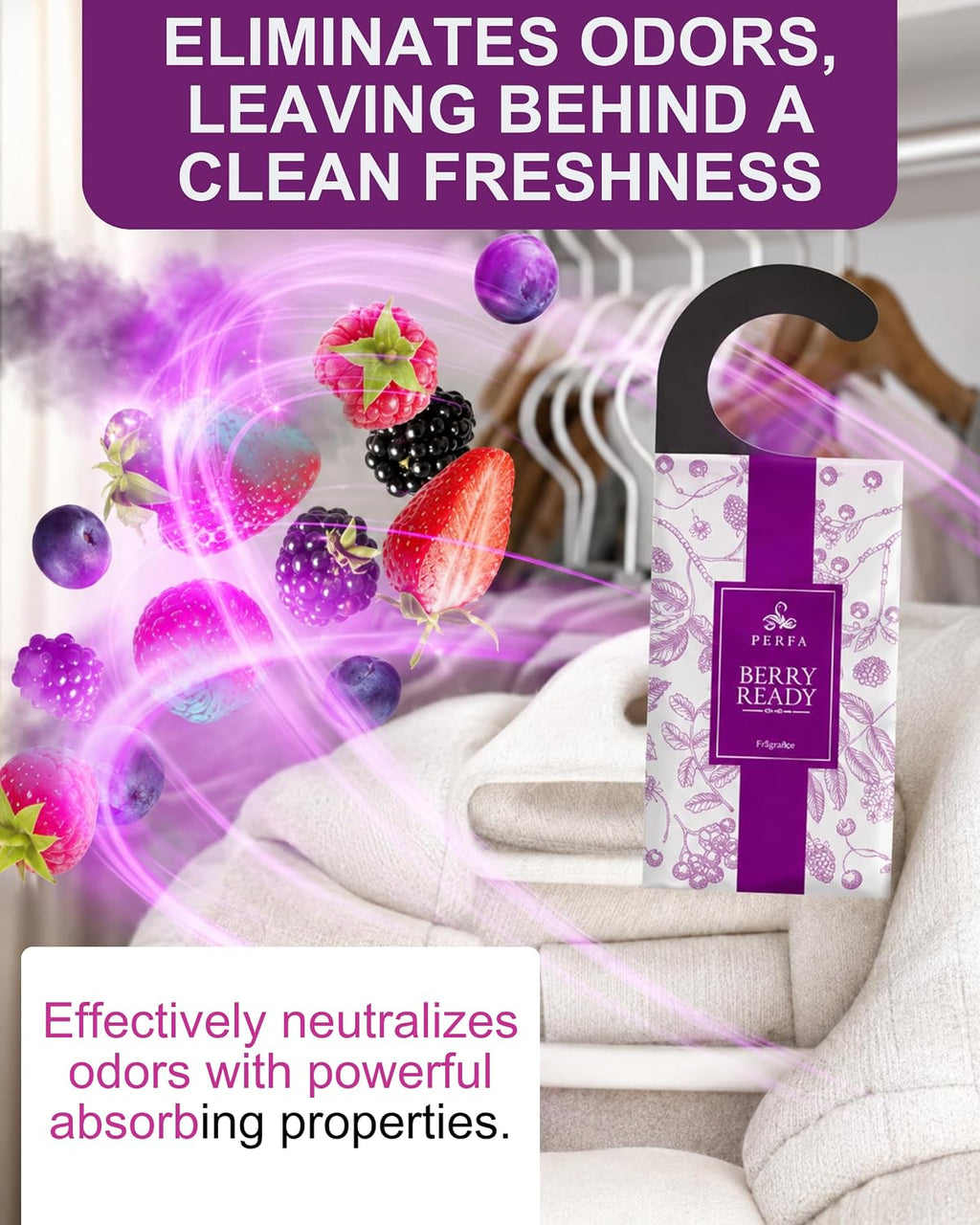 Hanging Air Freshener - Scented Sachets Closet Deodorizer, Berry 12-Pack