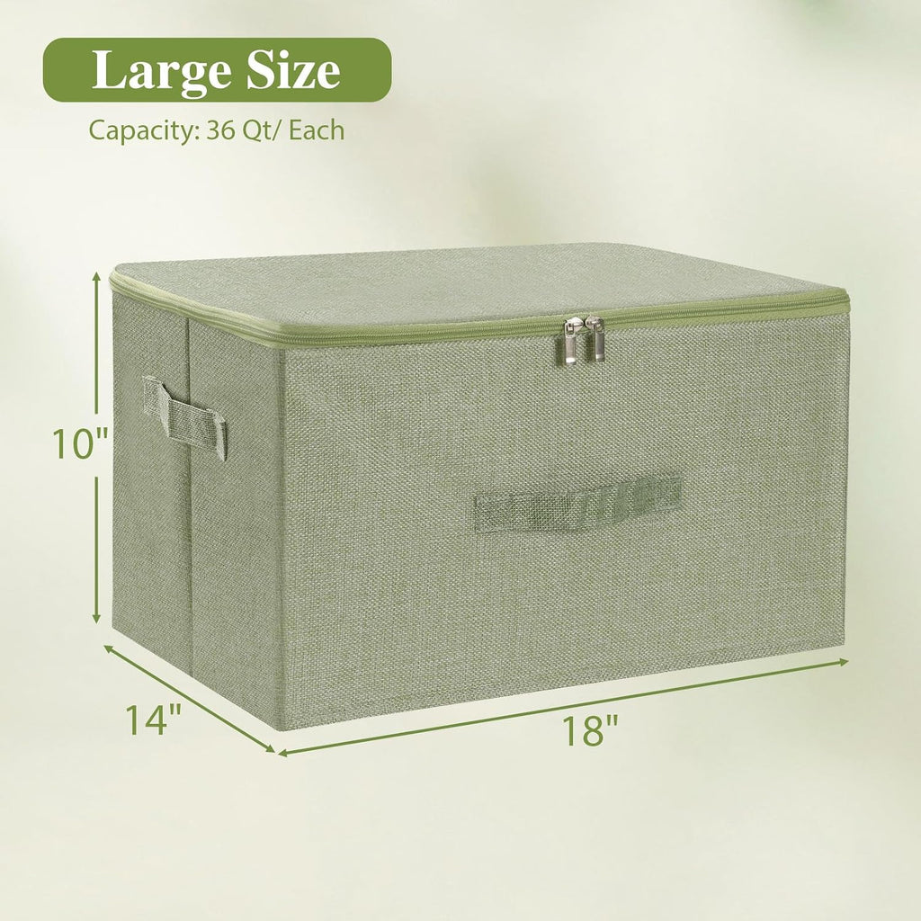 ANMINY Fabric Storage Bins with Zipper Lids, 18"x14"x10", Green, 2 PCS