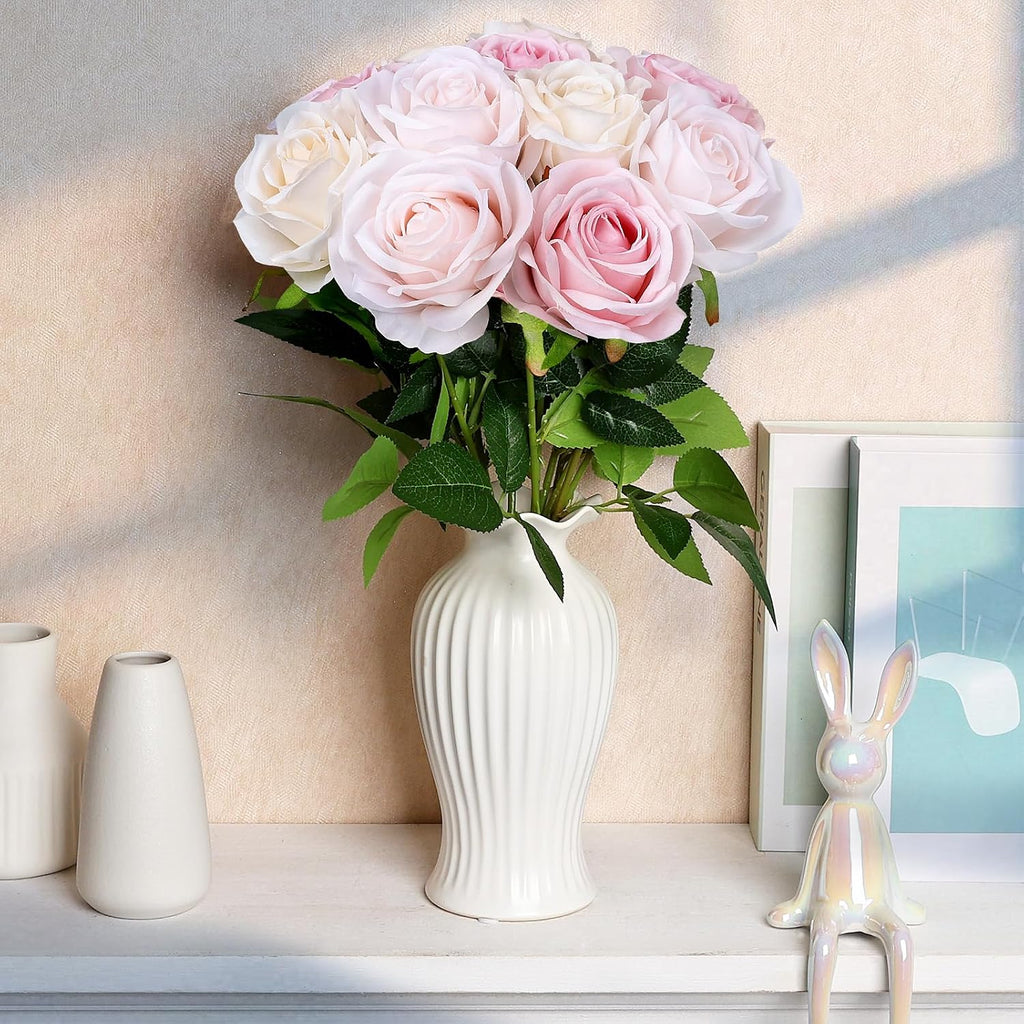 48 PCS Champagne & Pale & Light Pink Roses Artificial Flowers