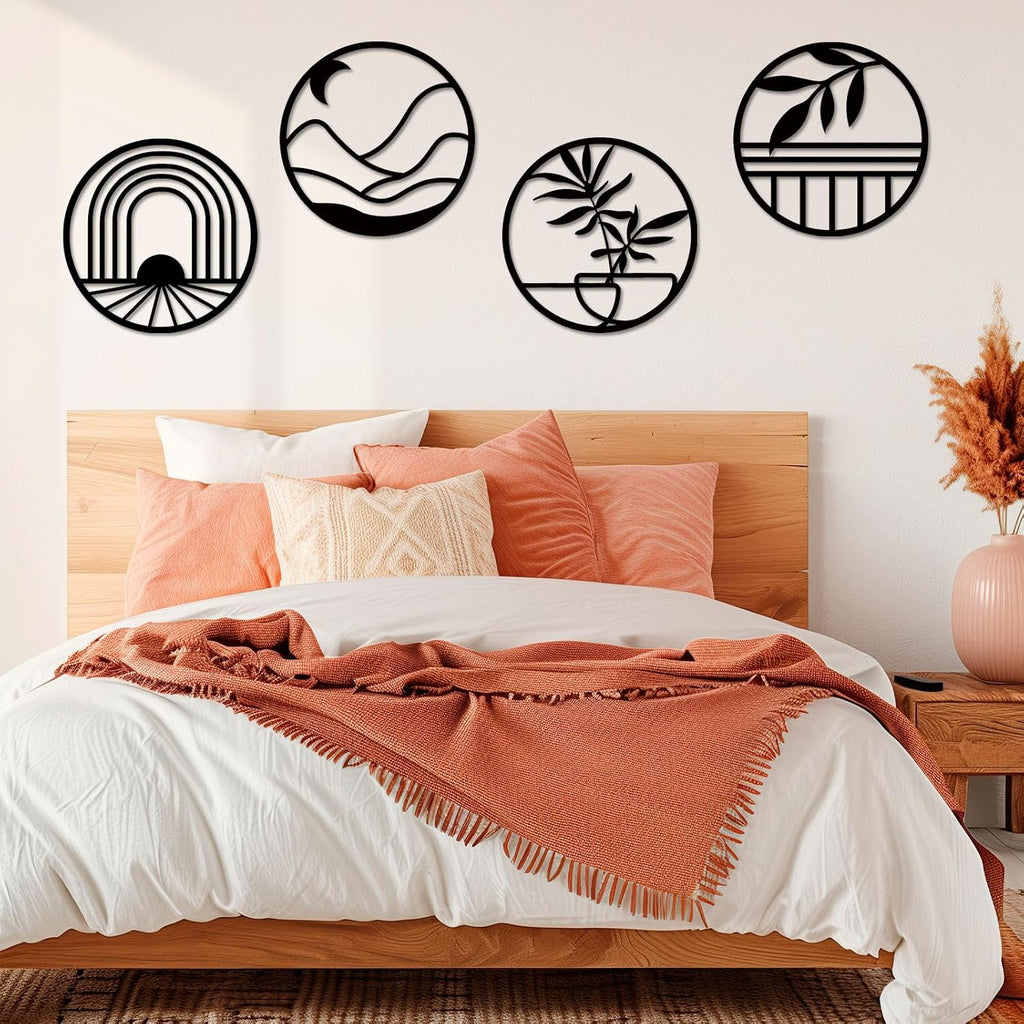 FANTAART 4 Piece Boho Metal Wall Art Black Minimalist Decor