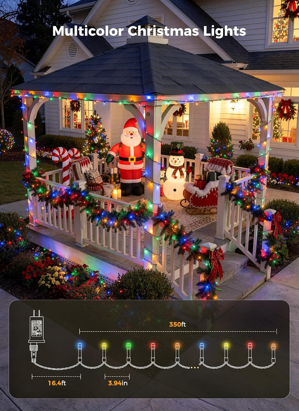 330FT 1000LED Christmas Lights Outdoor, Remote & Timer, Dimmable Multicolor
