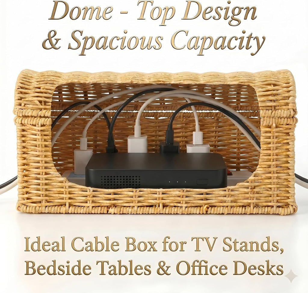 Large Rattan Cable Management Box, Decorative Large Power Strip and TV Box