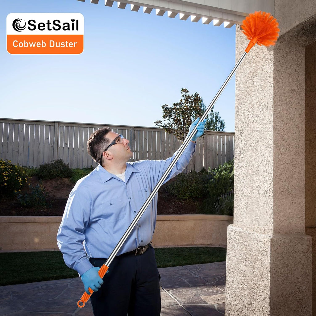 SetSail Cobweb Duster with Extension Pole, for Cobweb Cleaning, Orange