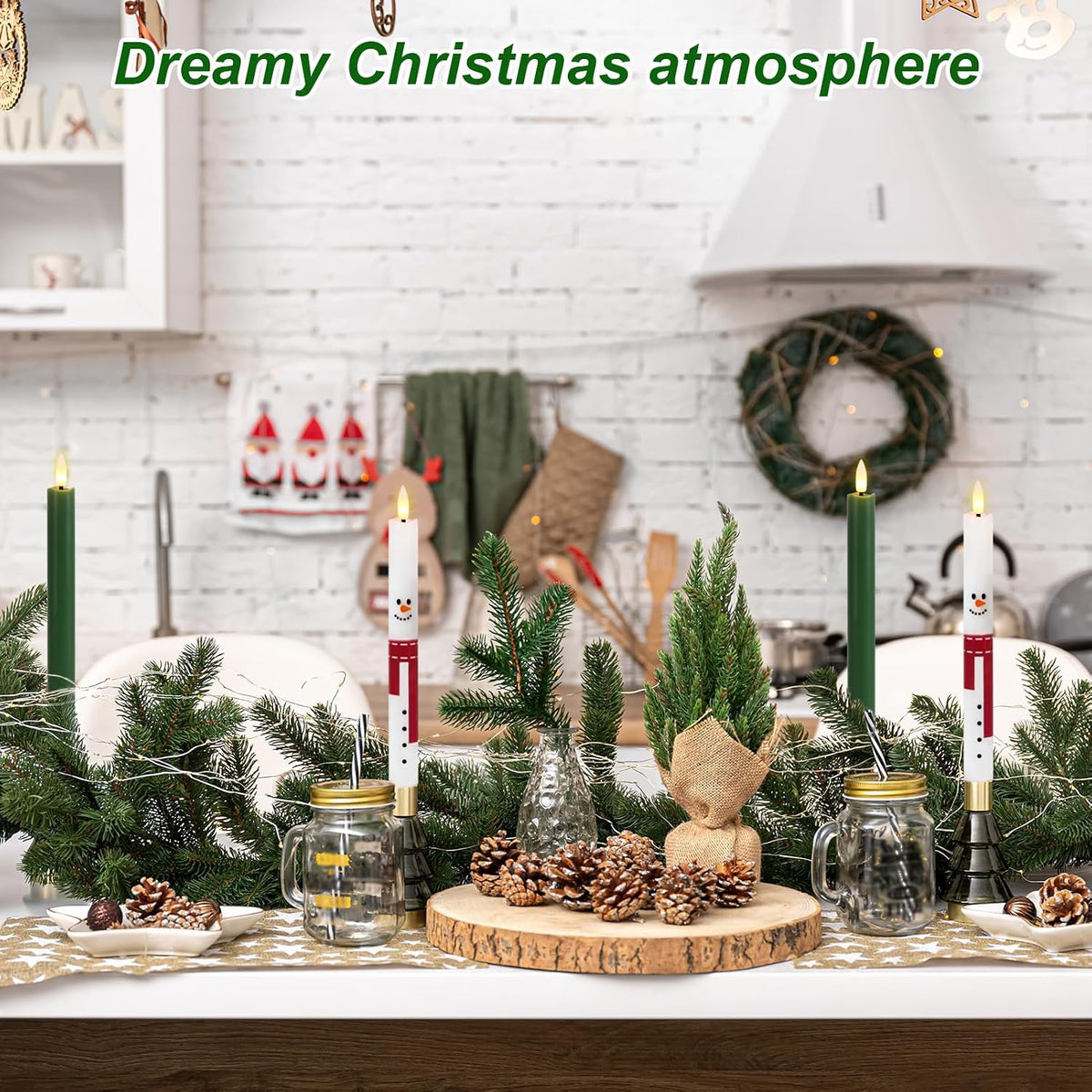 Snowman Christmas Flameless Taper Candles with Remote Timer