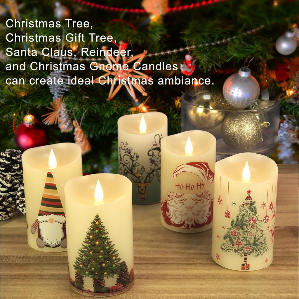 Christmas Flameless Candles with Remote Control, 3"x 5"Battery Operated Flickering 3D Wick Real Wax Pillar Santa Claus Candle