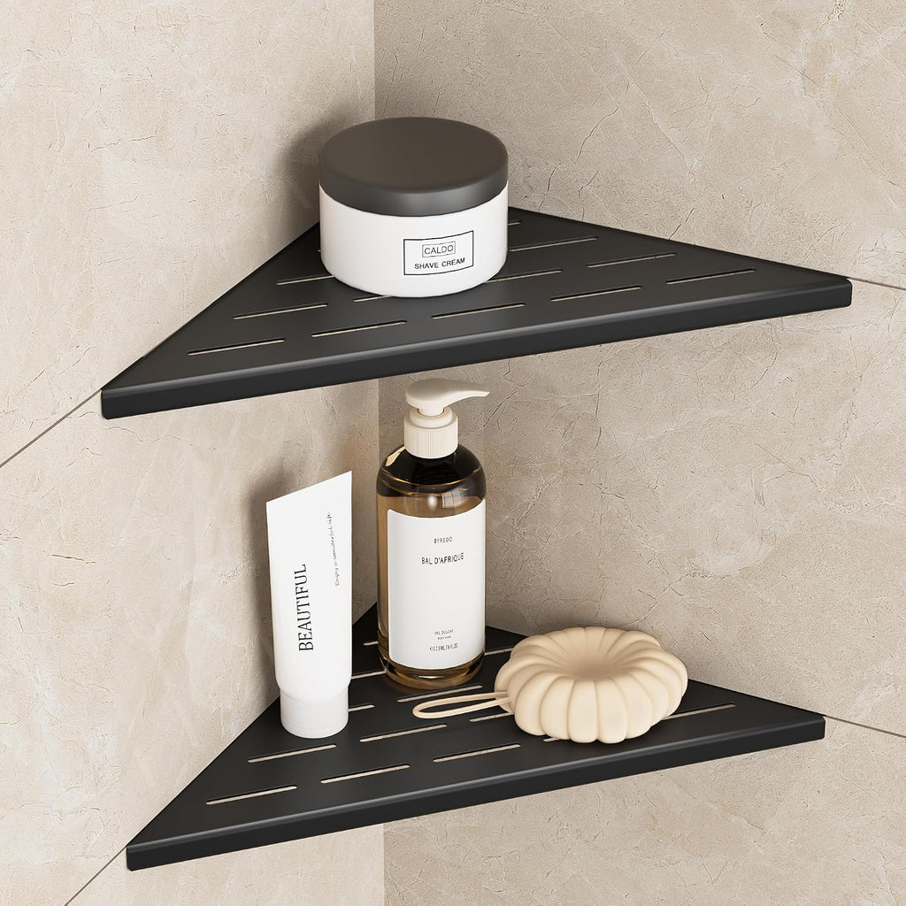 Neodrain 12 Inch Black Corner Wall Shelf for Tile Wall Insert, Set of 2