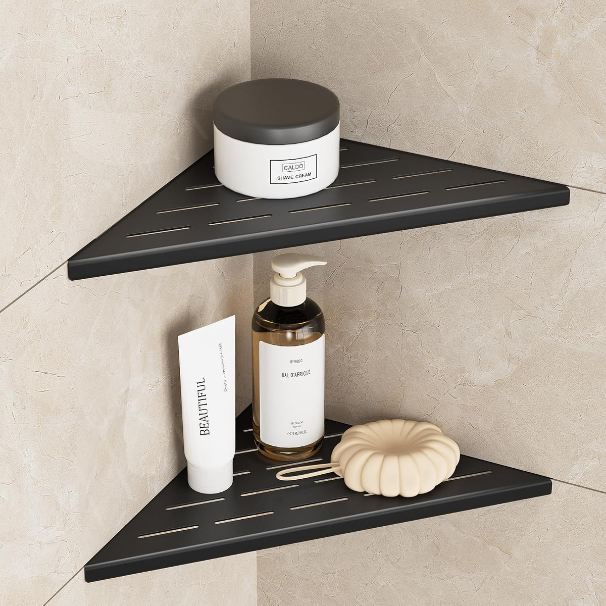 Neodrain 12 Inch Black Corner Wall Shelf for Tile Wall Insert, Set of 2