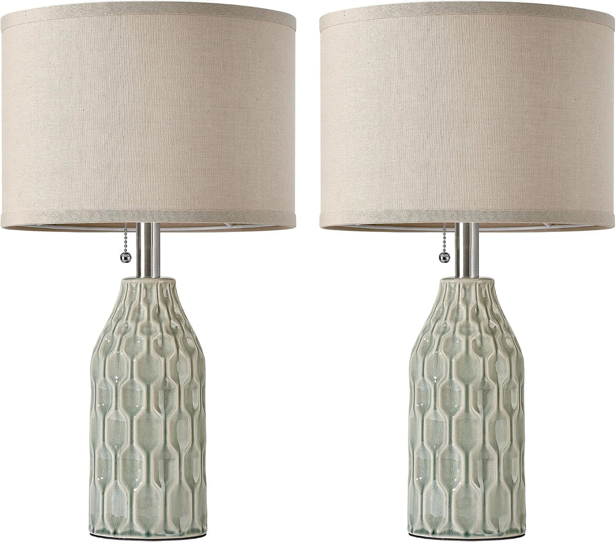 Modern Ceramic Table Lamps Set of 2 for Living Room Bedroom, Green