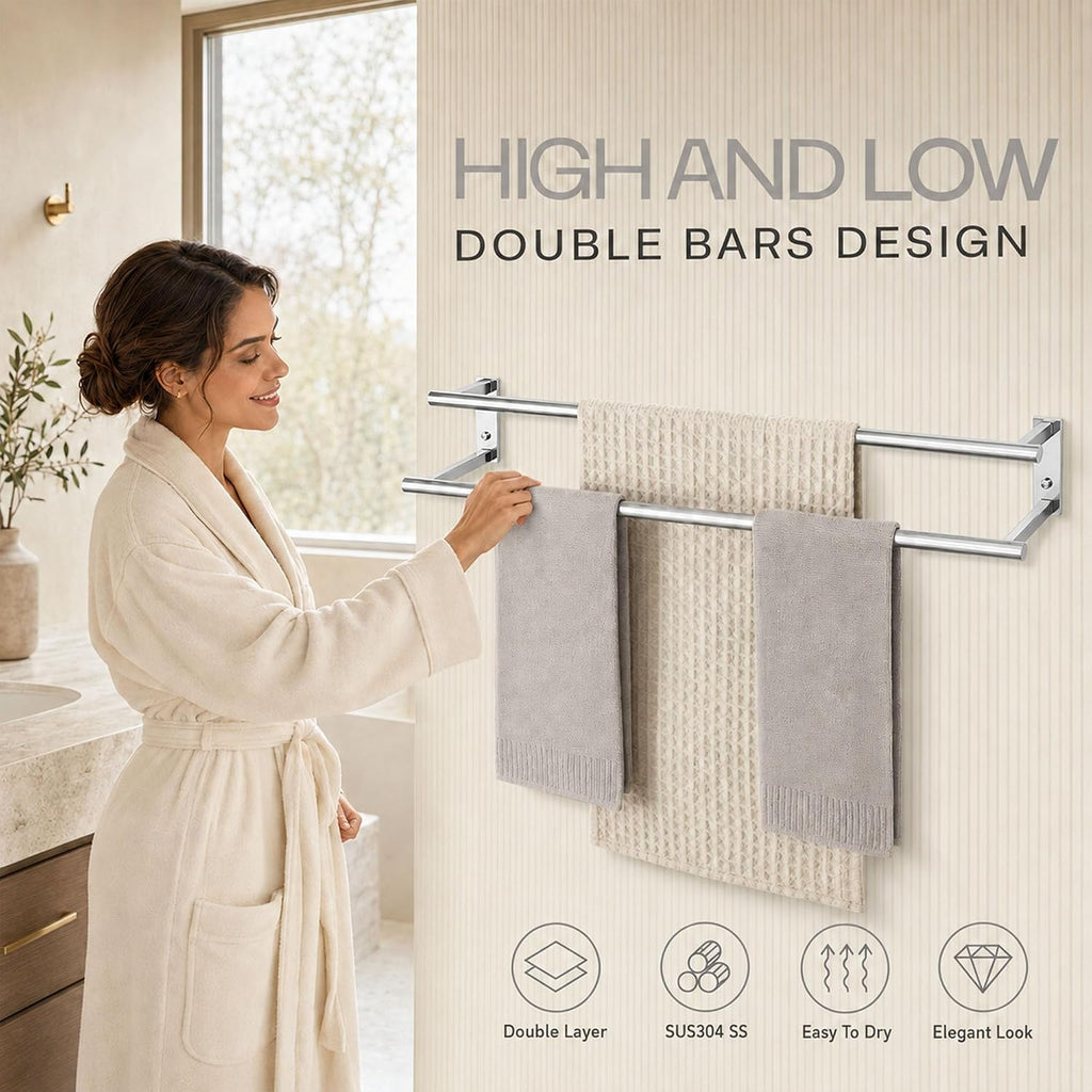 Alise 28‘’ Double Towel Bar for Bathroom Wall Mounted, Polished Chrome
