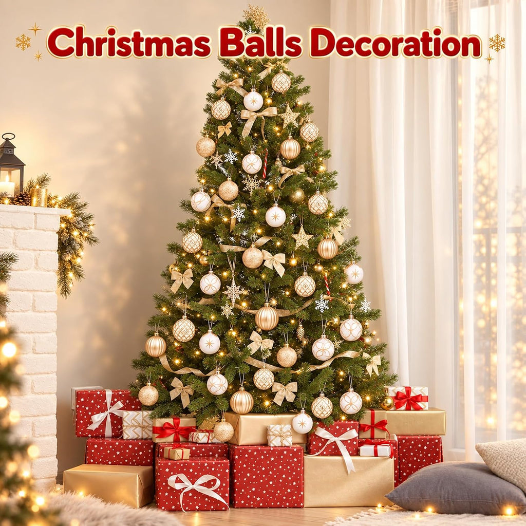 2.5 Inch Christmas Ball Ornaments, 60-Piece Set, Champagne & White