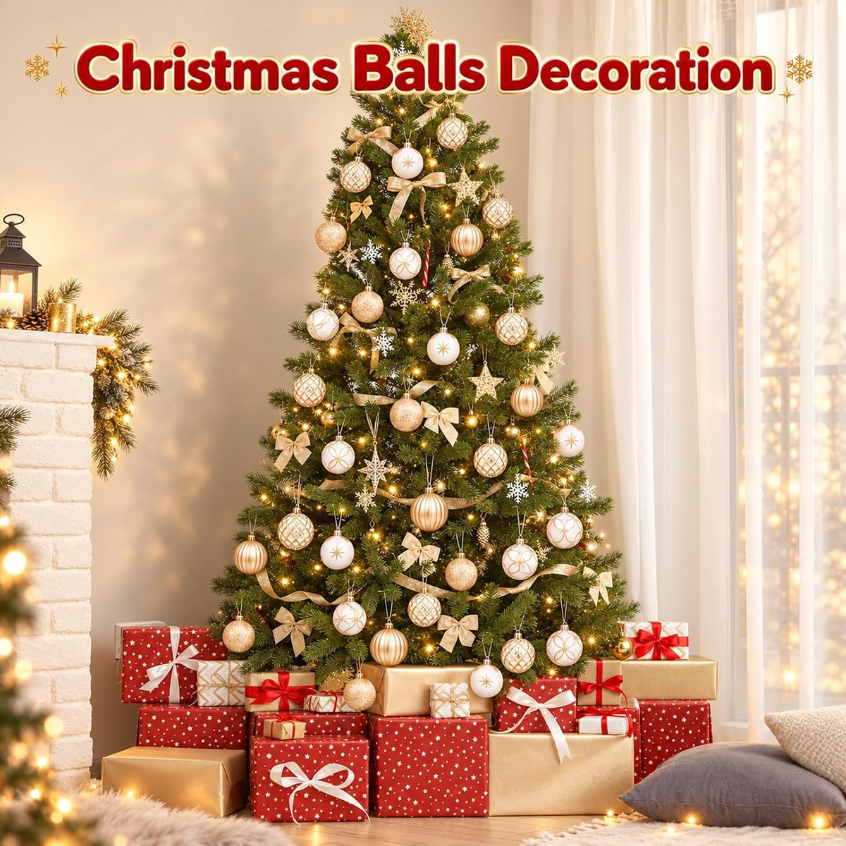 2.5 Inch Christmas Ball Ornaments, 60-Piece Set, Champagne & White