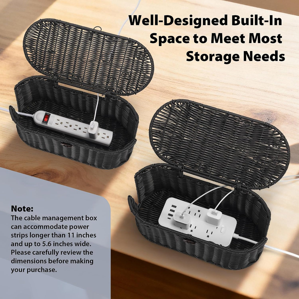 Oval Rattan Style Cable Management Box, Cable Organizer Button Loop Closure