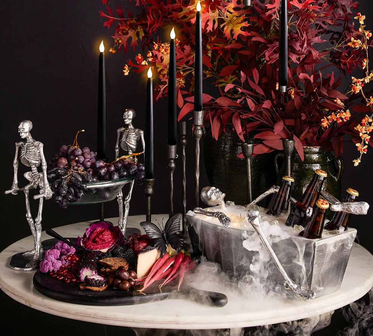24Pcs Halloween Black Flameless Taper Candles - Battery Operated 2 AAA Long Decor for Table Decorations (No Remote)