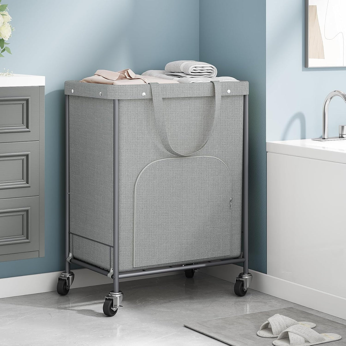 170L Large Laundry Basket with Wheels, Rolling Laundry Hamper Easy Access Clothing Minimizes Bending, Laundry Cart with 4 Silent Casters & Removable Bag for Bedroom, Bathroom, Laundry Room, Gray