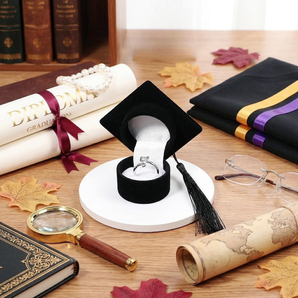 Amosfun Graduation Cap Shaped Ring Box Creative Jewelry Storage Box Ring Organizer Case Graduation for Celebration Party Supplies (Black)