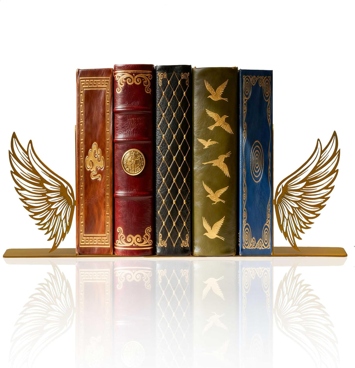 Gold Angel Wings Metal Bookends – Decorative Metal Book Ends for Shelves, Cute Gold Book Holders, Unique Book Stoppers for Home Decor (8.1" x 1.2" x 5.1")