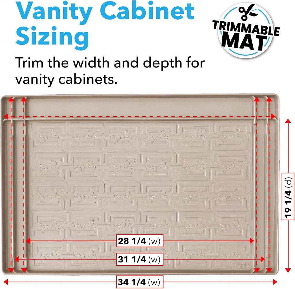 XTREME MATS Trimmable Rubber Under Sink Cabinet Mat – Ultimate Waterproof Protection for Kitchen or Bathroom Cabinets with Patented Overflow Channels (Grey)